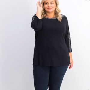 Karen Scott Plus Size Studded Boatneck Cotton Top Size 0X